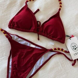 CIDER Red Bikini Set with Beaded Straps